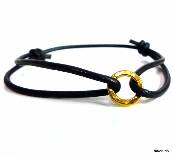 N2654g_Bracelet_cordon_cuir_anneau_argent_massif_plaque_or_vermeil