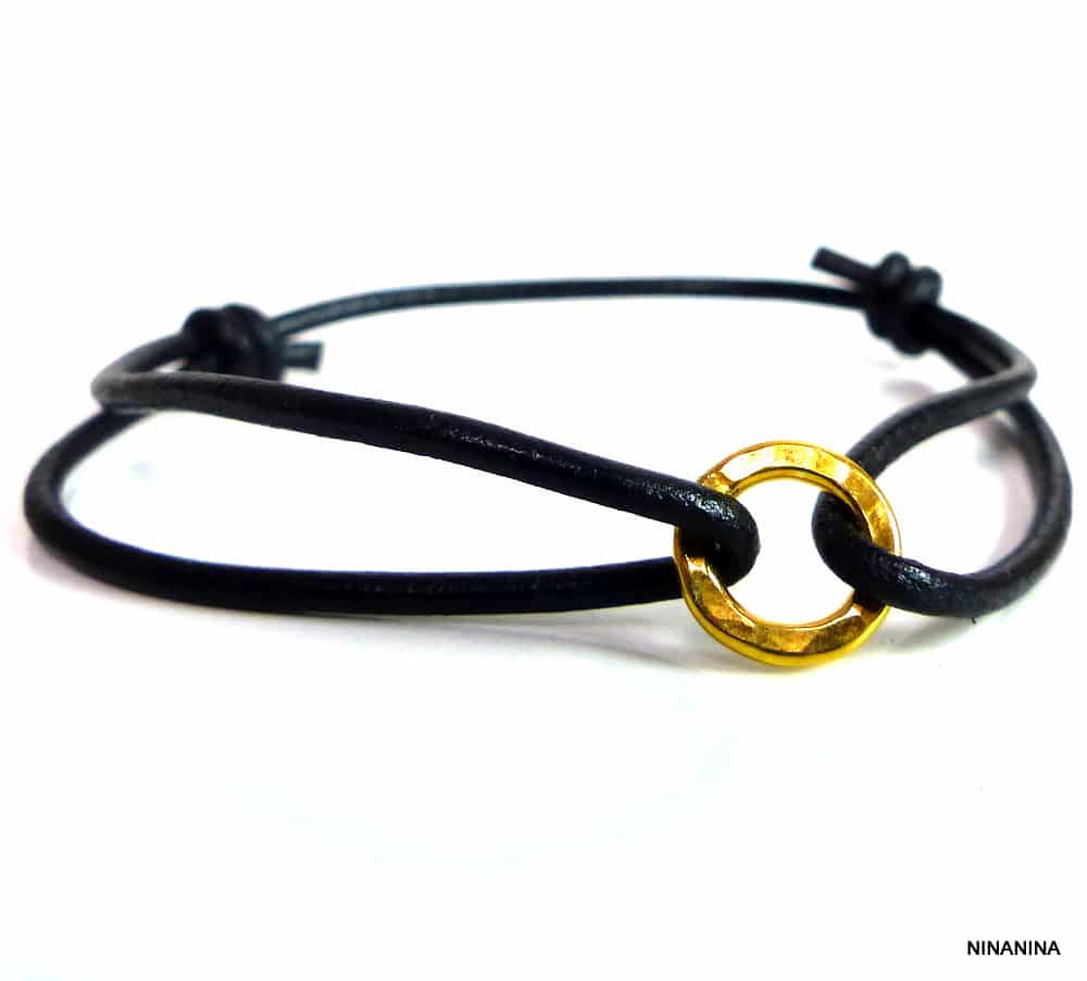 Bracelet Argent 925 massif Plaqué or Cordon Cuir – Image 6