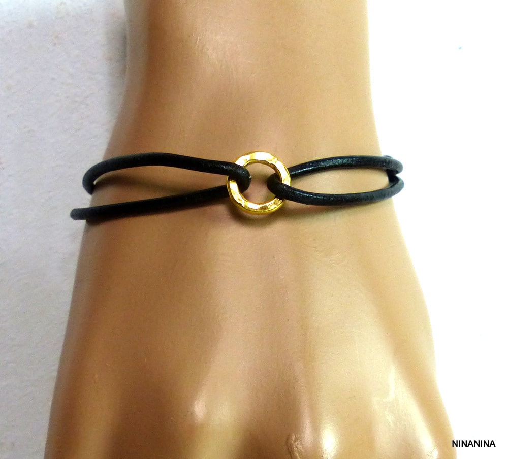 Bracelet Argent 925 massif Plaqué or Cordon Cuir – Image 7