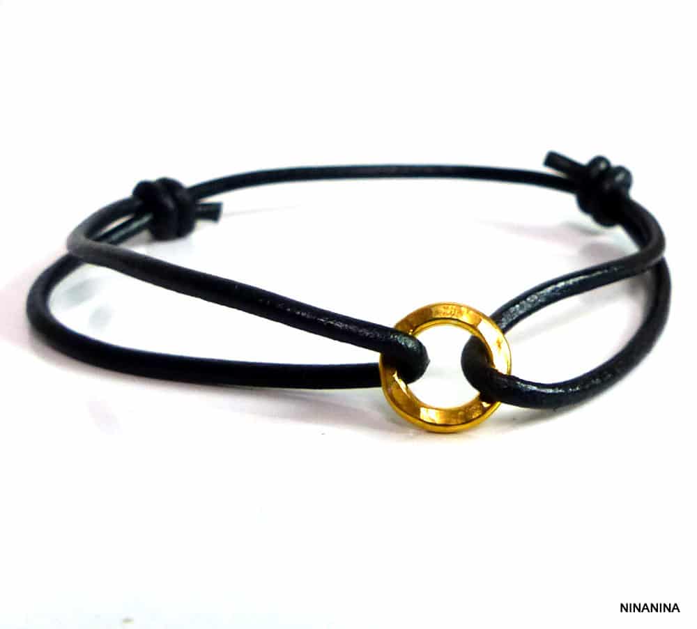 Bracelet Argent 925 massif Plaqué or Cordon Cuir – Image 9