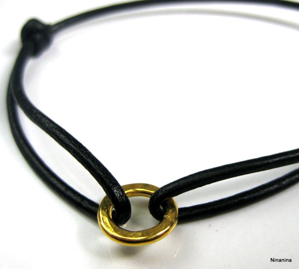 Bracelet Argent 925 massif Plaqué or Cordon Cuir – Image 10