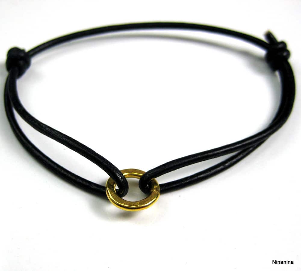 Bracelet Argent 925 massif Plaqué or Cordon Cuir – Image 14