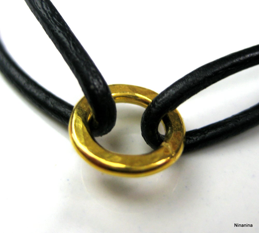 Bracelet Argent 925 massif Plaqué or Cordon Cuir – Image 3