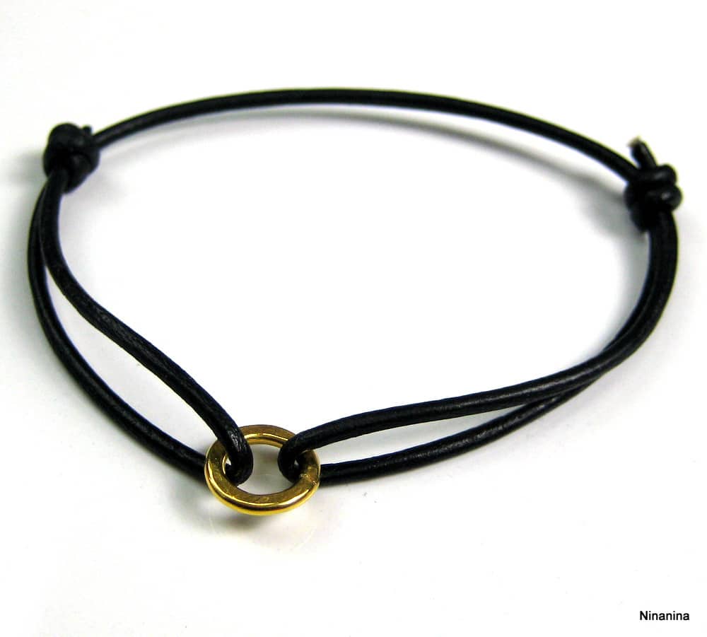 Bracelet Argent 925 massif Plaqué or Cordon Cuir – Image 5