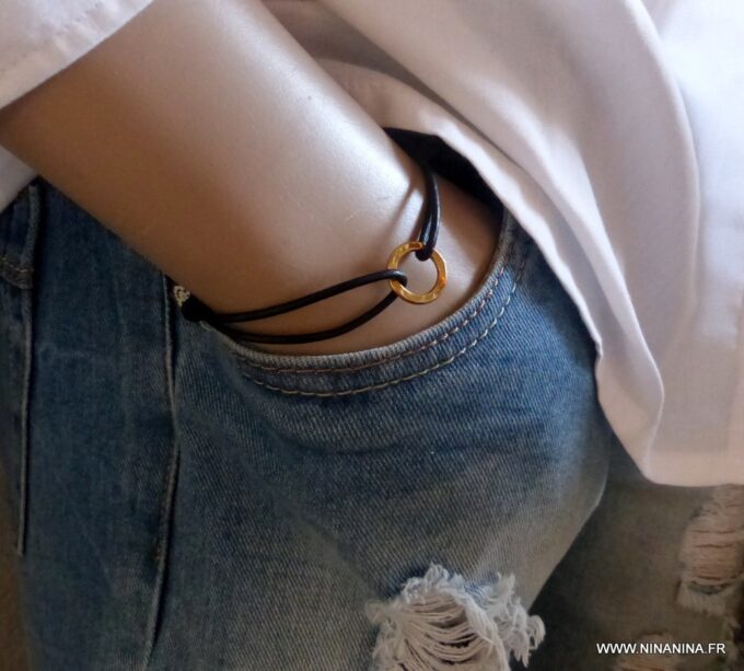 N2655e_Bracelet_cordon_cuir_argent_925_massif_plaque_or_-_Bijoux_Bracelets_en_ligne_Ninanina