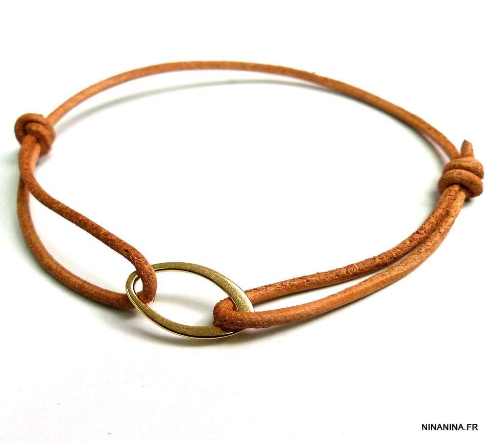 Bracelet cuir et or homme ou femme sur Argent 925 Ninanina