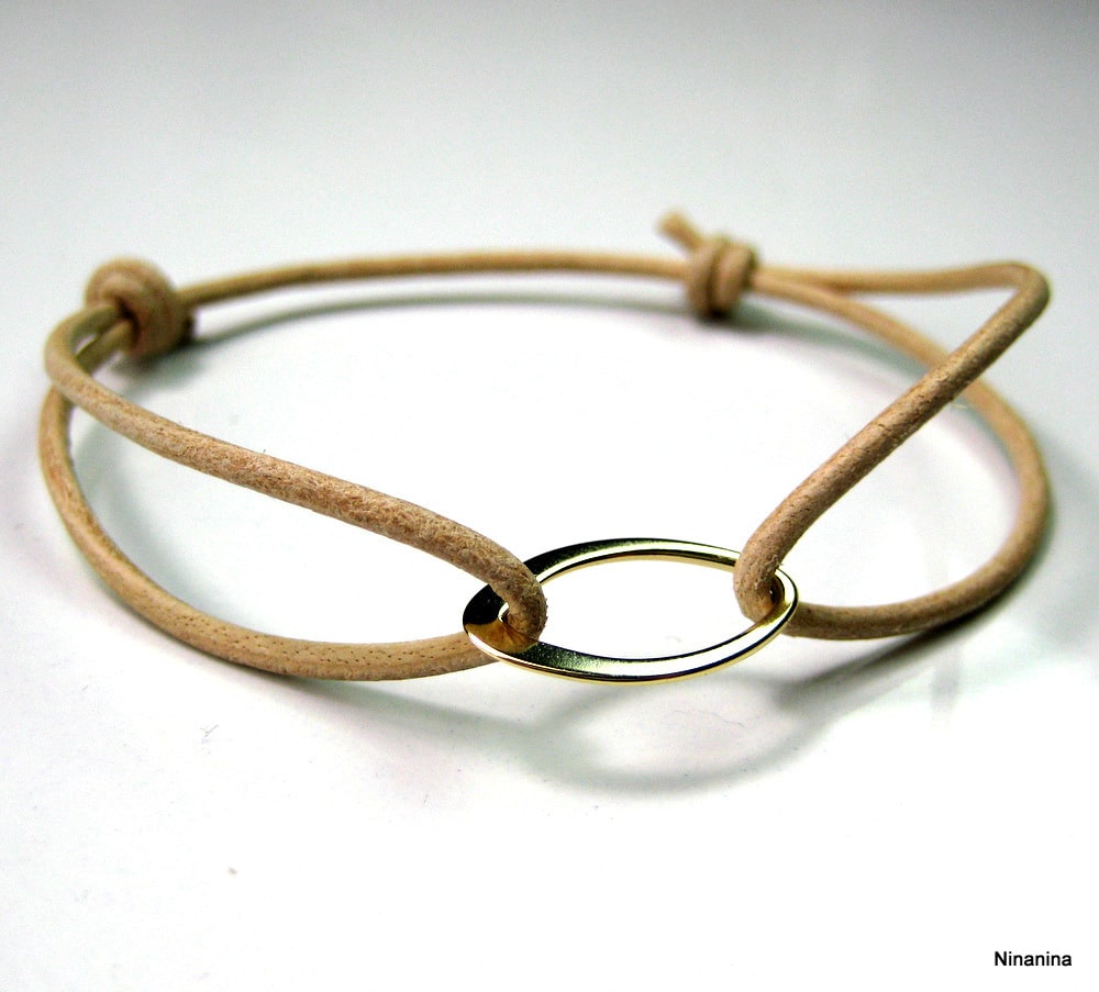 Bracelet cuir et or homme ou femme sur Argent 925 Ninanina