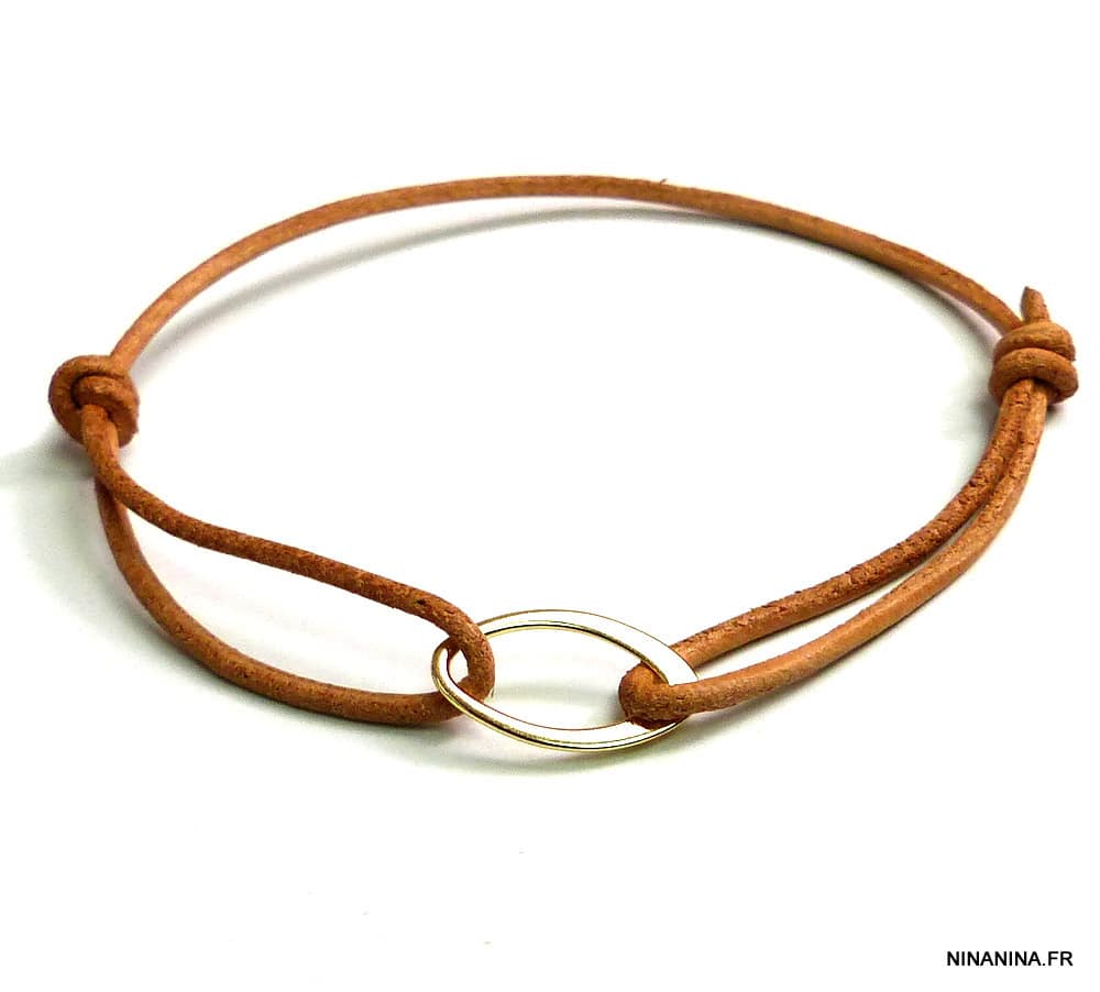 Bracelet cuir et or homme ou femme sur Argent 925 – Image 7