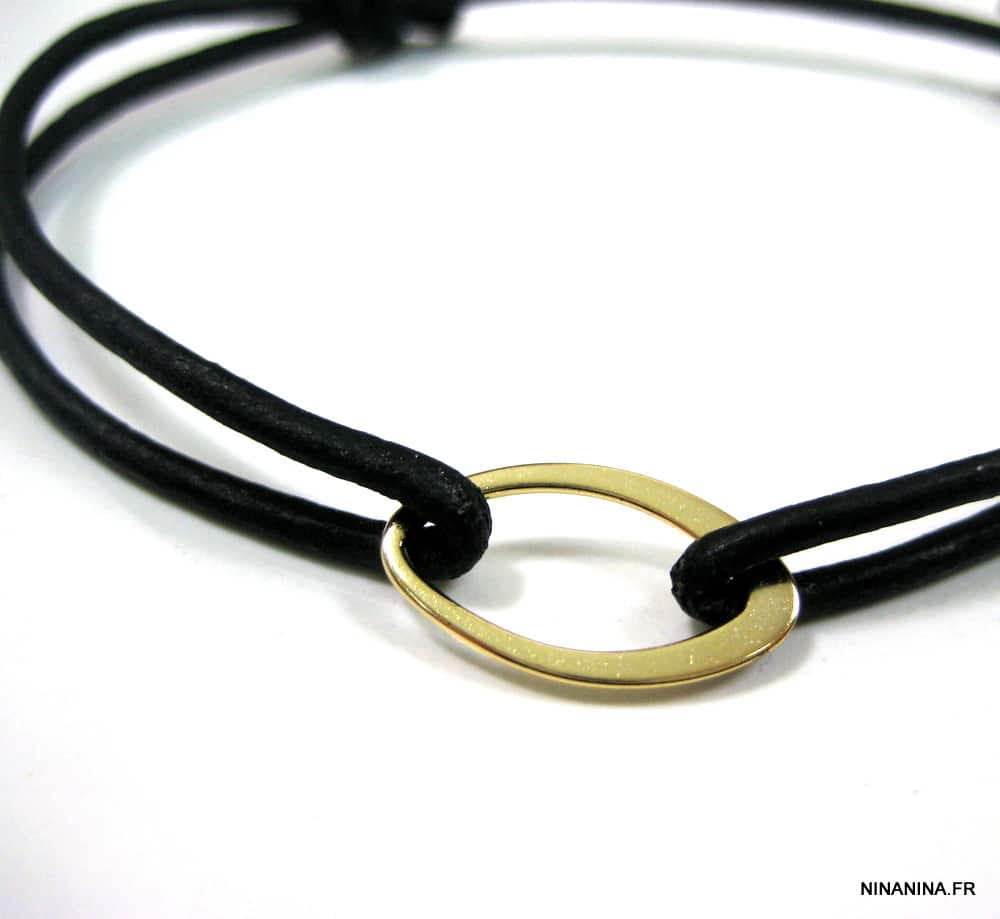 Bracelet cuir et or homme ou femme sur Argent 925 – Image 2