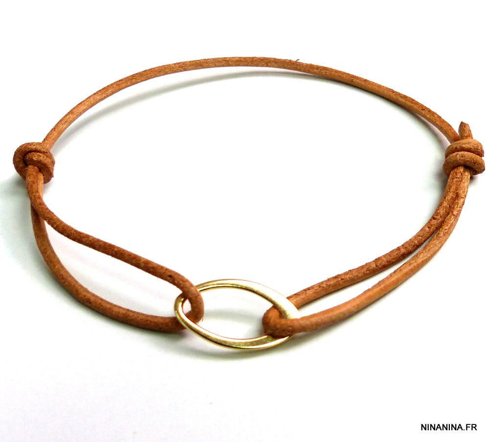 Bracelet cuir et or homme ou femme sur Argent 925 – Image 9