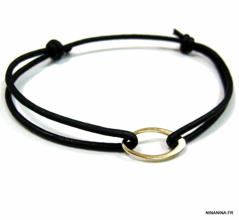 Bracelet cuir et or homme ou femme sur Argent 925 – Image 6