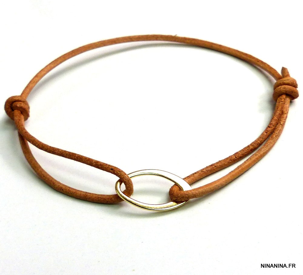 Bracelet cuir et or homme ou femme sur Argent 925 – Image 11