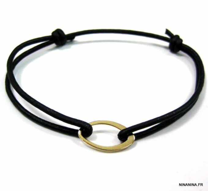 N2692terc_bracelet_cordon_cuir_anneau_plaque_or