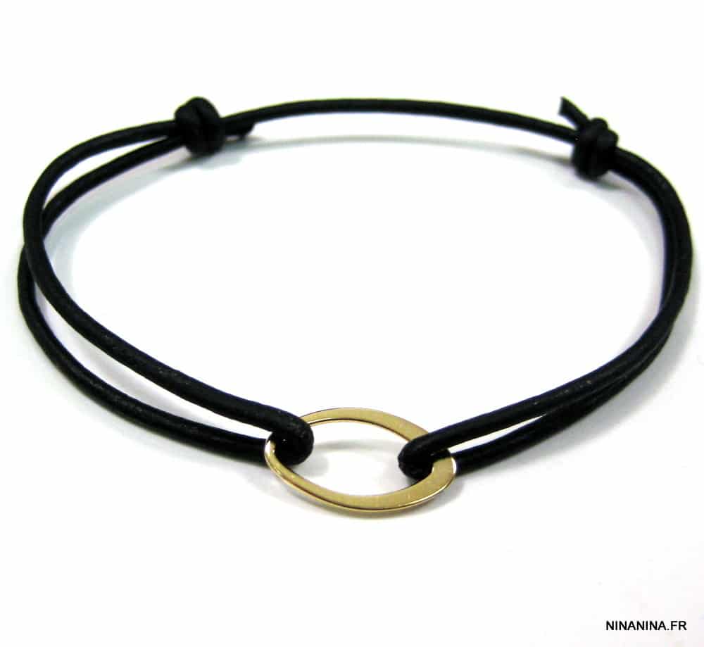 Bracelet cuir et or homme ou femme sur Argent 925 – Image 8