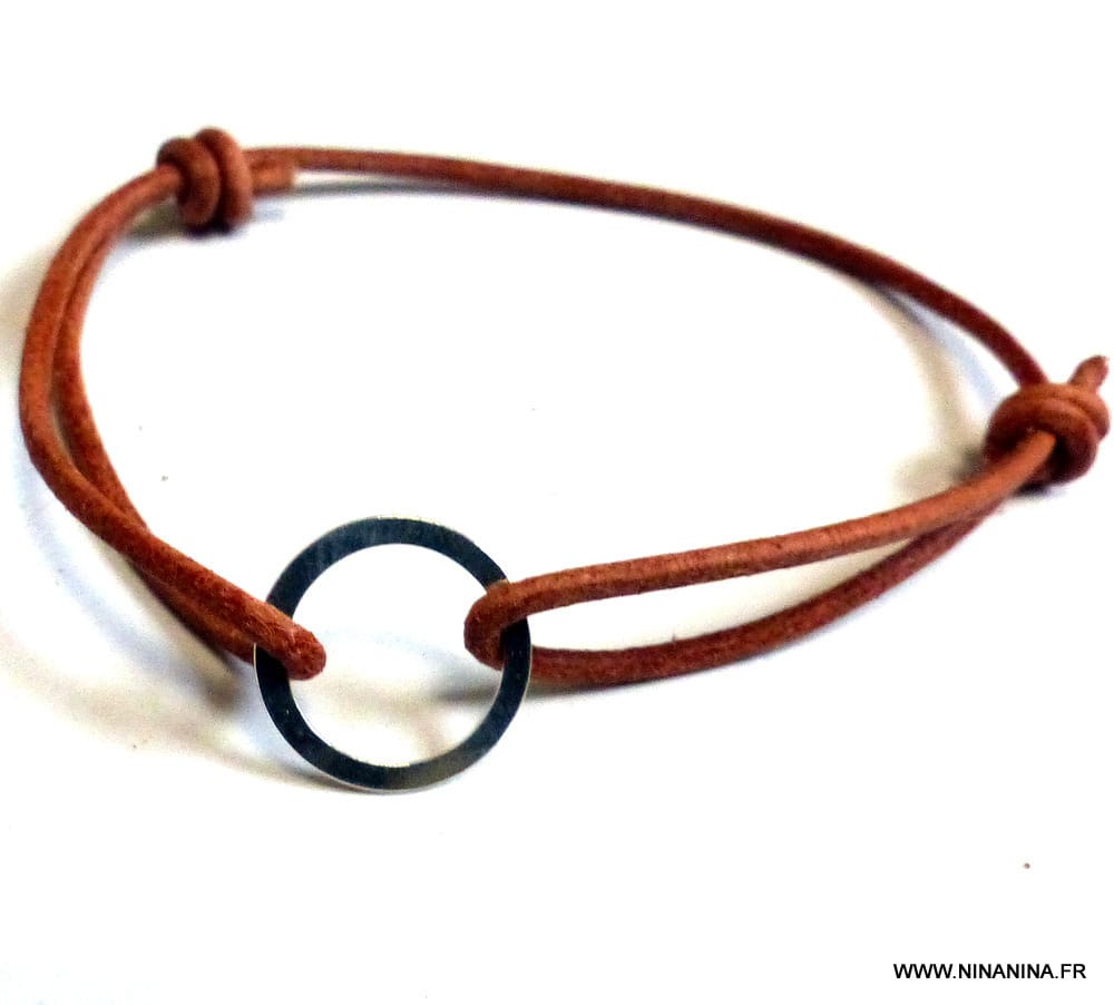 Bracelet cordon ajustable cuir anneau Argent 925 – Image 22