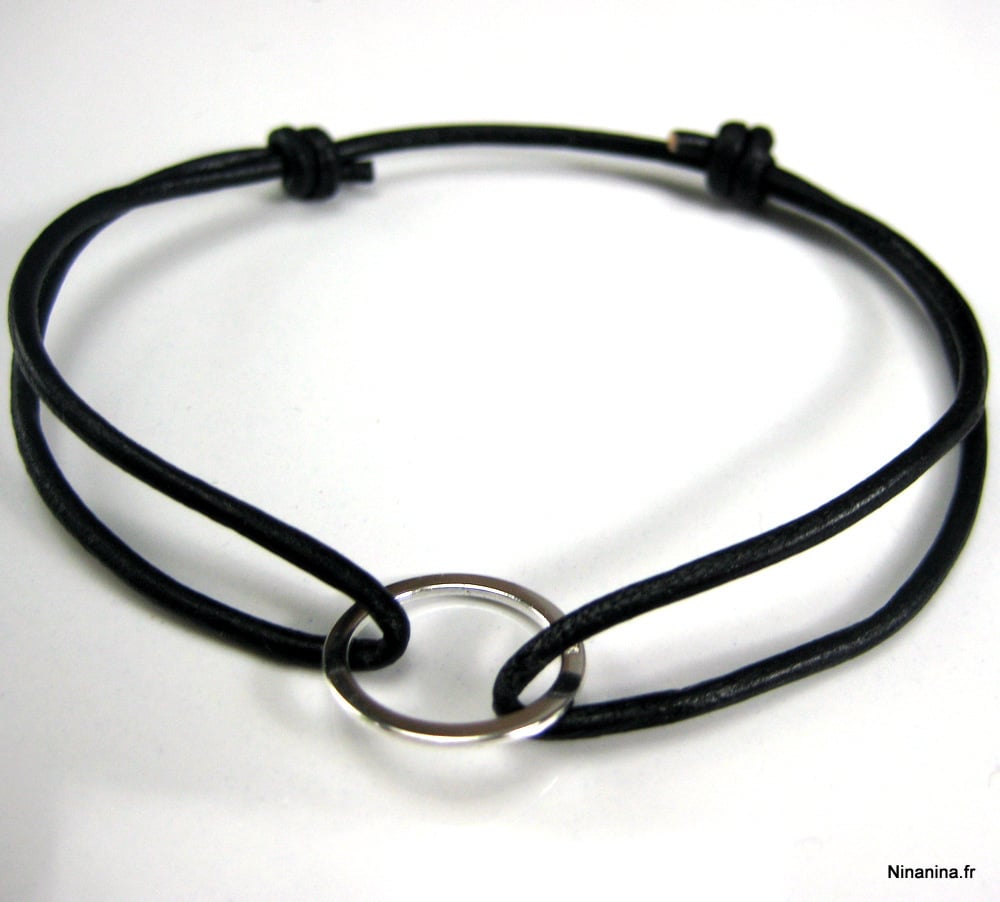 Bracelet cordon ajustable cuir anneau Argent 925 – Image 12