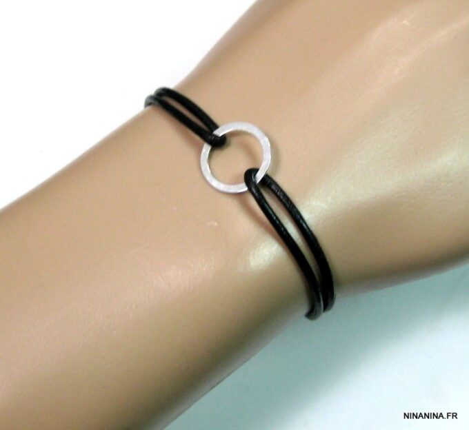 N2693terc_bracelet_cordon_cuir_anneau_argent_massif