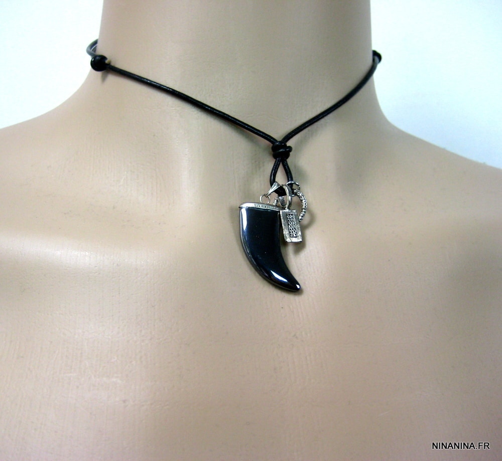 HAND-PRO Pendentif requin Dent de requin Collier Croc surfeur Blanc, Cuir