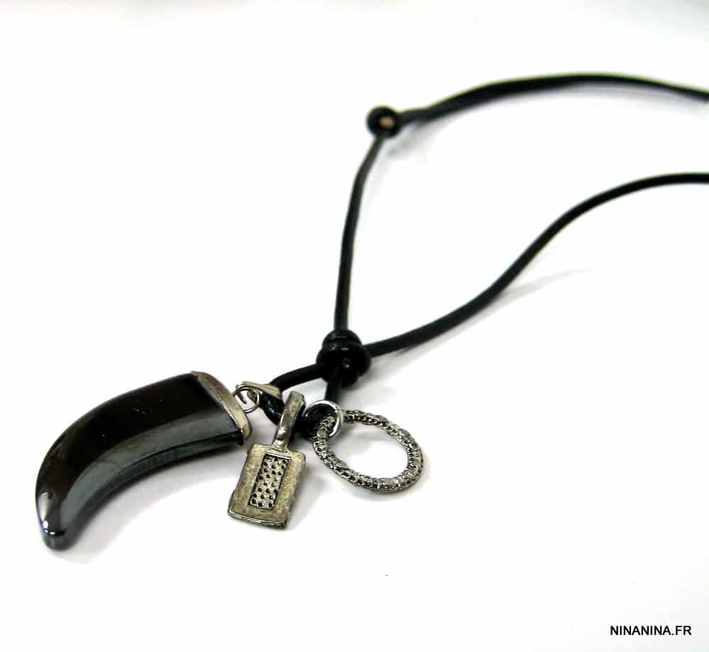 Collier pendentif dent de requin hématite noire cuir – Image 9