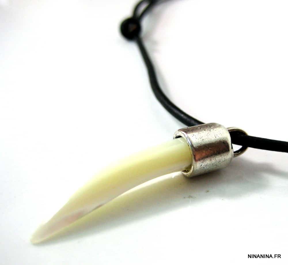 Collier dent de tigre nacre homme cordon cuir – Image 7