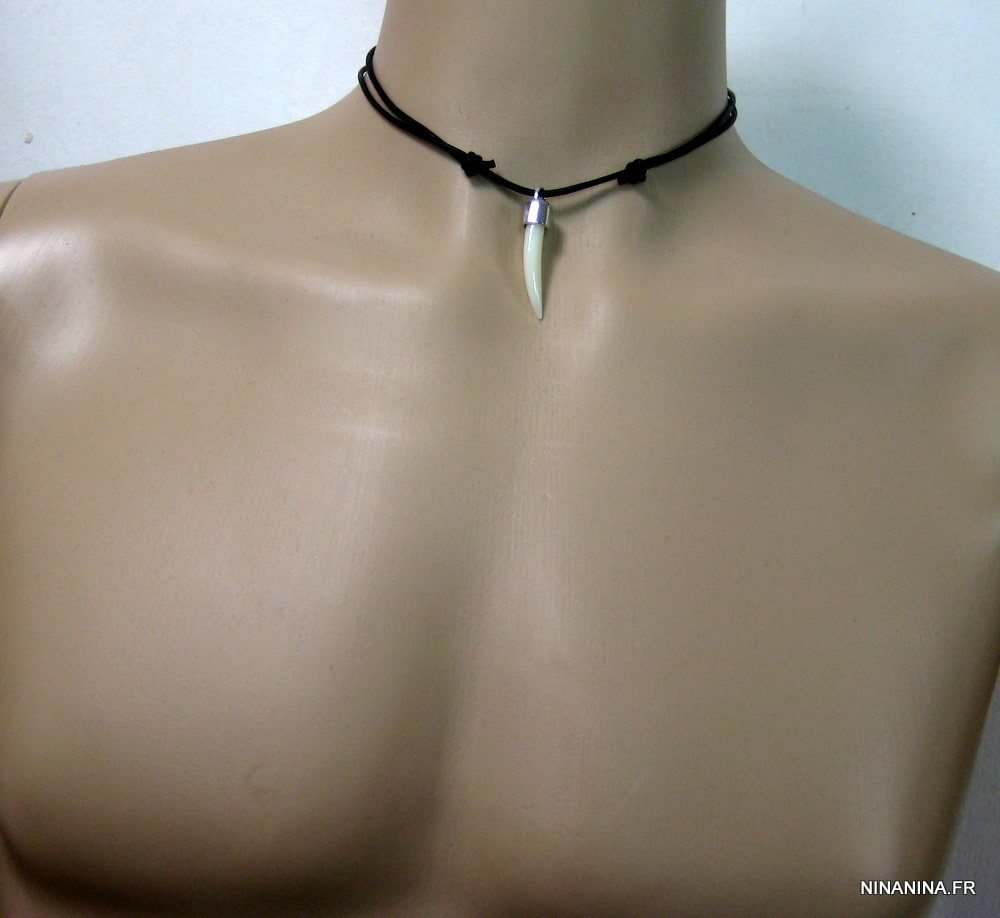 Collier dent de tigre nacre homme cordon cuir – Image 8