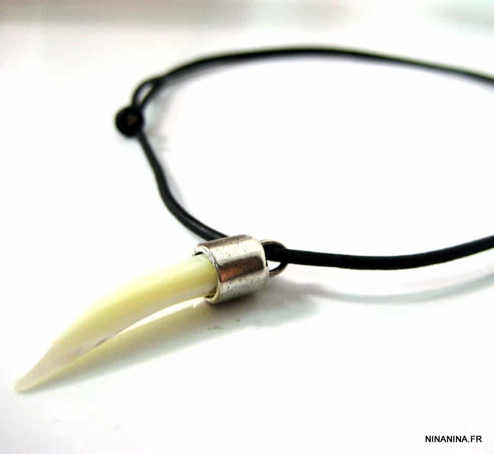 Collier dent de tigre nacre homme cordon cuir – Image 9