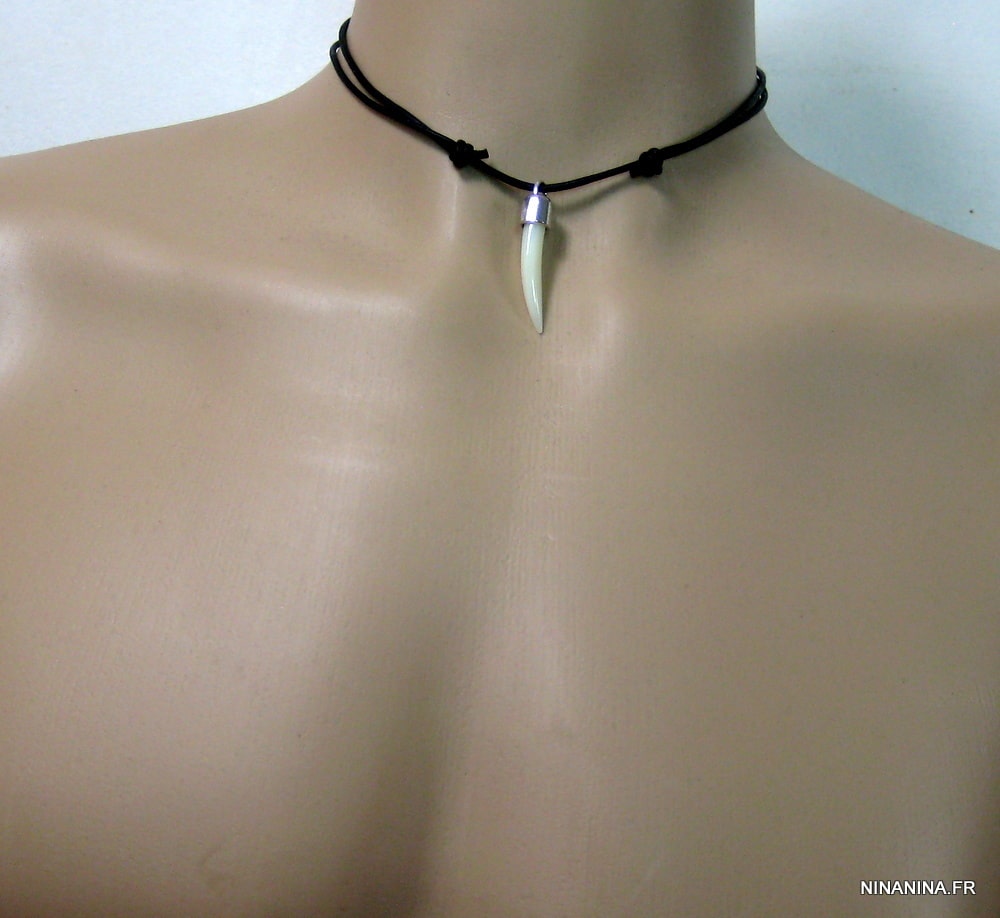 Collier dent de tigre nacre homme cordon cuir – Image 12