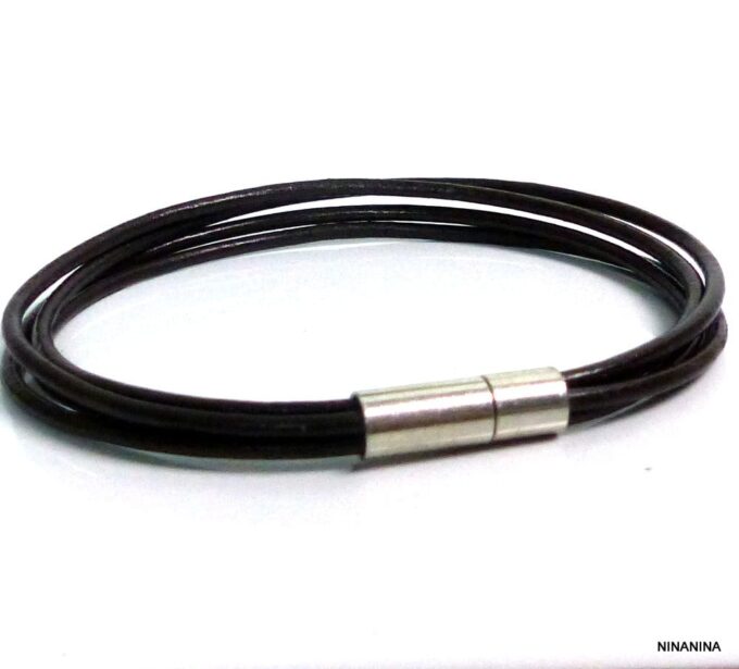 N2713_Bracelet_homme_femme_cordon_cuir_fermoir_acier_inoxydable