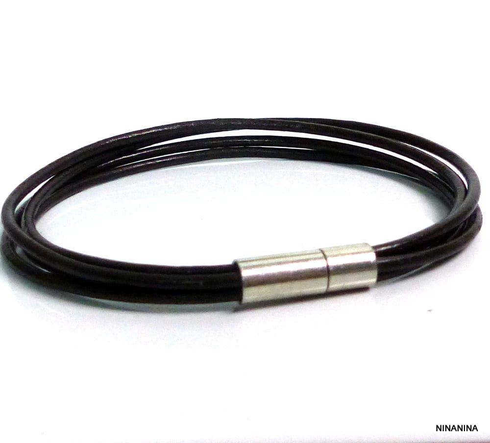 Bracelet cuir et acier homme ou femme 4 rangs – Image 3