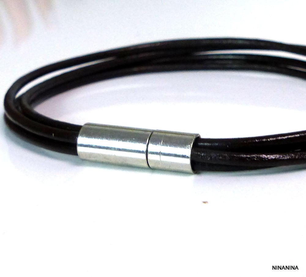 Bracelet cuir et acier homme ou femme 4 rangs – Image 10