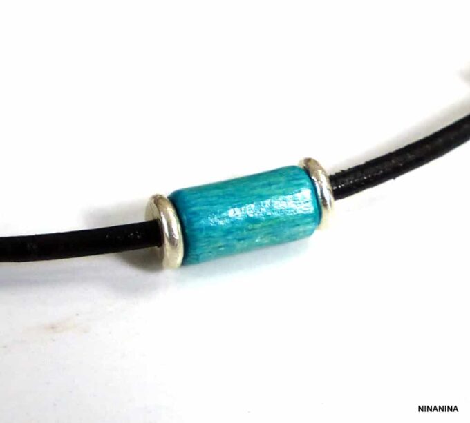 N2750a_Collier_homme_cordon_cuir_argent_massif_perle_tube_bois_turquoise