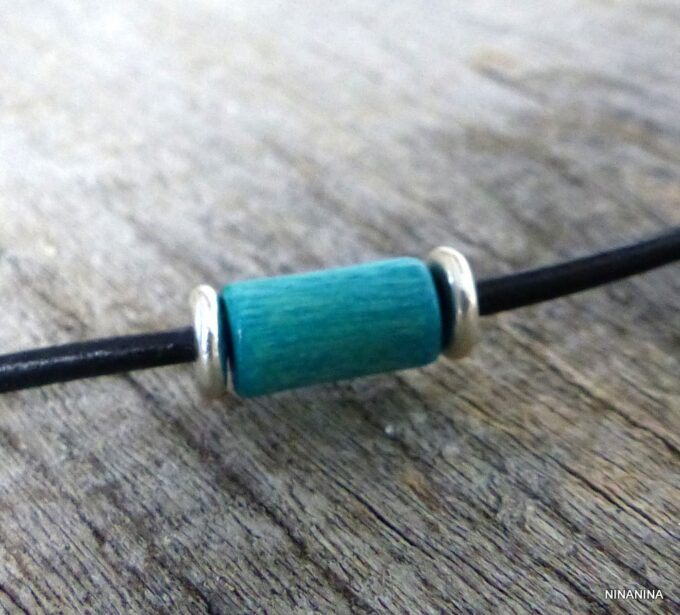 N2750d_Collier_homme_cordon_cuir_argent_massif_perle_tube_bois_turquoise