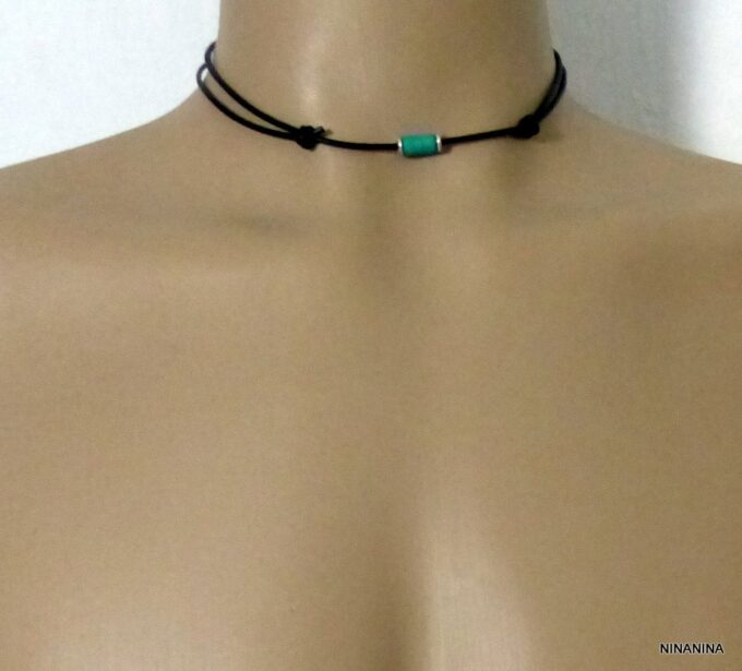 N2750f_Collier_homme_cordon_cuir_argent_massif_perle_tube_bois_turquoise