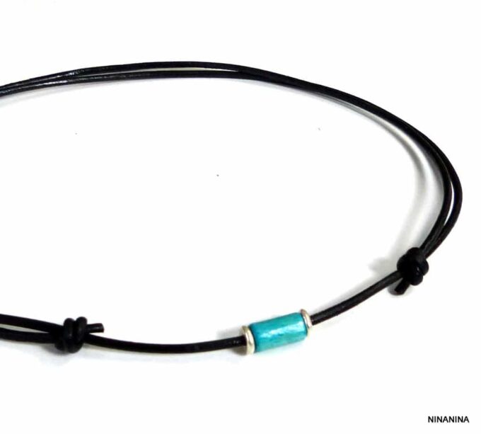 N2750g_Collier_homme_cordon_cuir_argent_massif_perle_tube_bois_turquoise