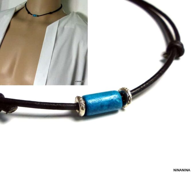 N2750terb_collier_homme_cordon_cuir_argent_massif_perle_bois_turquoise