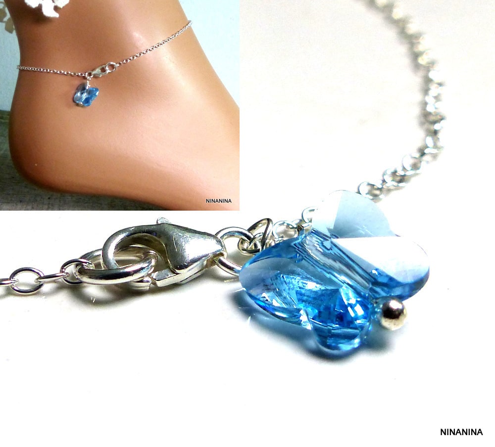 Chaine de cheville swarovski argent 925 massif papillon – Image 5