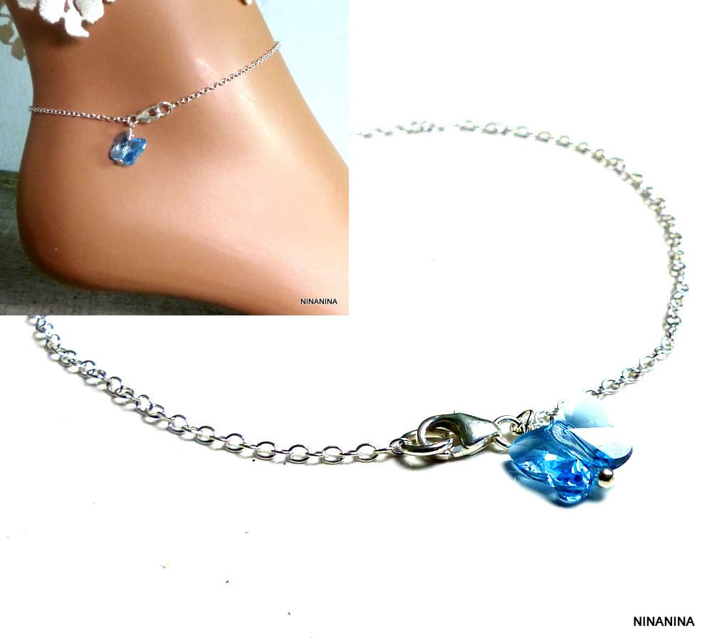 Chaine de cheville swarovski argent 925 massif papillon – Image 42