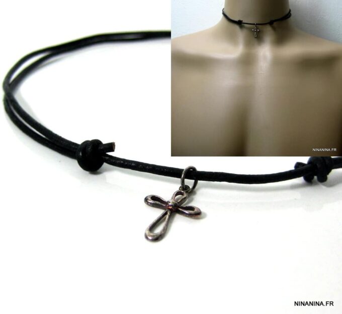 N2764terc_collier_cordon_cuir_croix_argent_massif