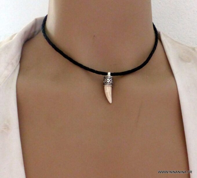 N2765b_Collier_homme_cuir_tresse_dent_de_tigre_-_Bijoux_Colliers_en_ligne_Ninanina-1