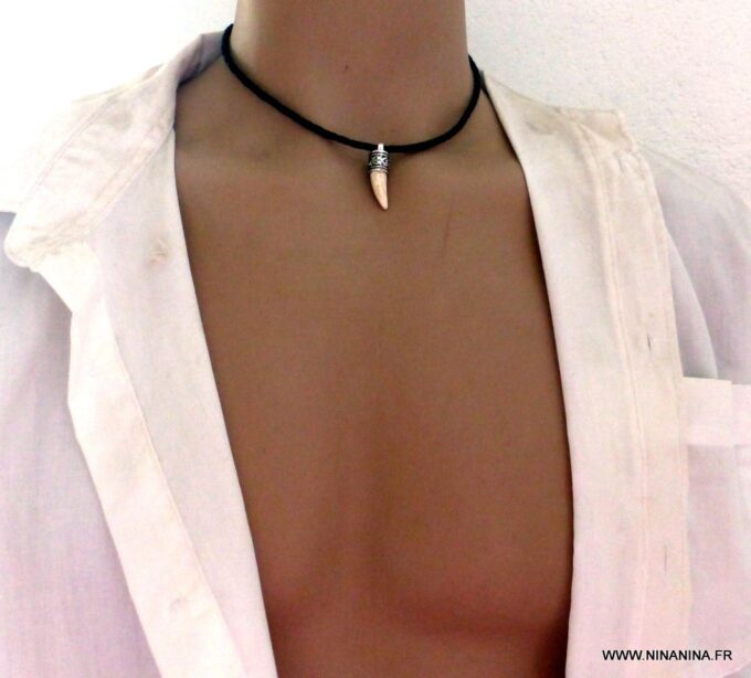 N2765d_Collier_homme_cuir_tresse_dent_de_tigre_-_Bijoux_Colliers_en_ligne_Ninanina