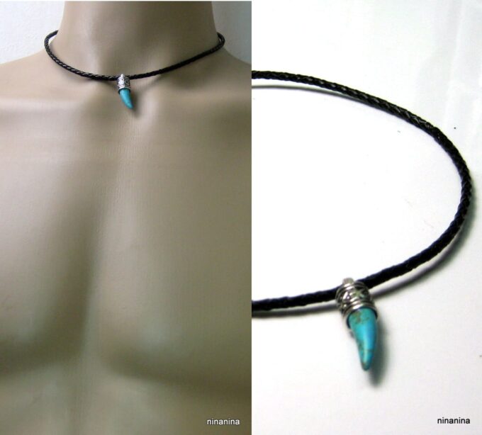 N2765ter_collier_homme_cordon_cuir_tresse_et_corne_turquoise-1
