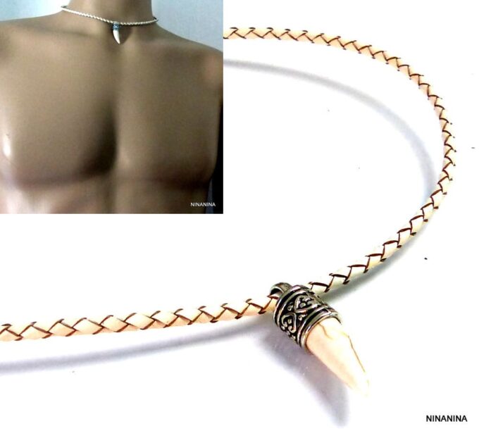 N2765terh_Collier_homme_cordon_cuir_tresse_dent_de_tigre-1