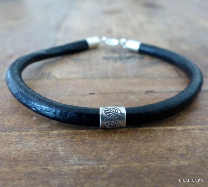 N2774_Bracelet_homme_cordon_cuir_perle_tube_argent_massif_925_NINANINA