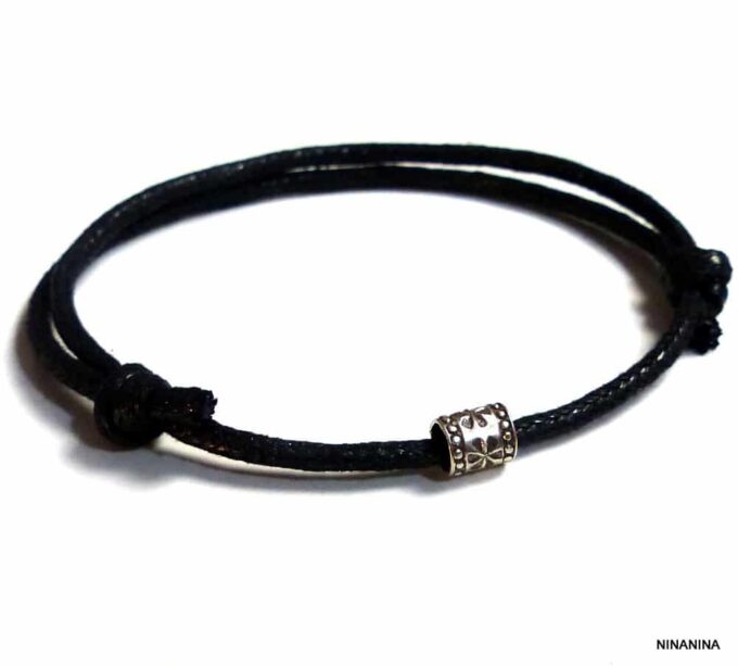 N2776_Bracelet_homme_cordon_cuir_perle_tube_argent_925_massif