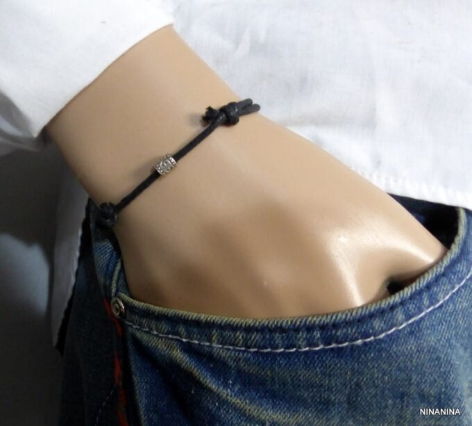 N2776a_Bracelet_homme_cordon_cuir_perle_tube_argent_925_massif