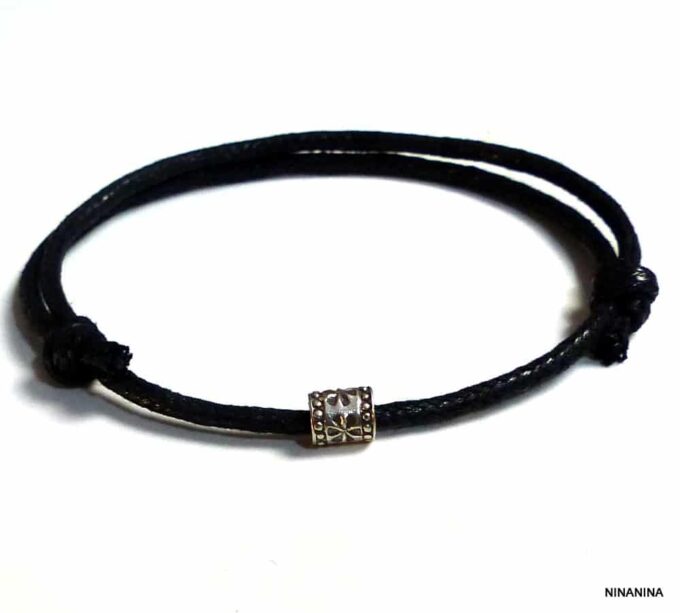 N2776d_Bracelet_homme_cordon_cuir_perle_tube_argent_925_massif