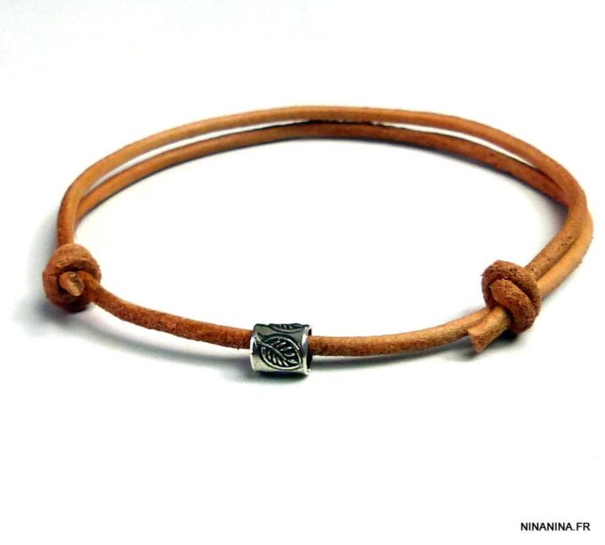 N2776ter_Bracelet_cordon_cuir_perle_tube_argent_massif