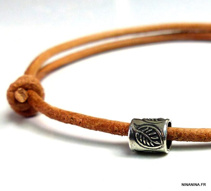 N2776tera_Bracelet_cordon_cuir_perle_tube_argent_massif