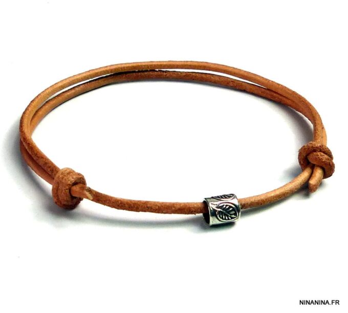 N2776terb_Bracelet_cordon_cuir_perle_tube_argent_massif