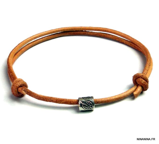 N2776terc_Bracelet_cordon_cuir_perle_tube_argent_massif